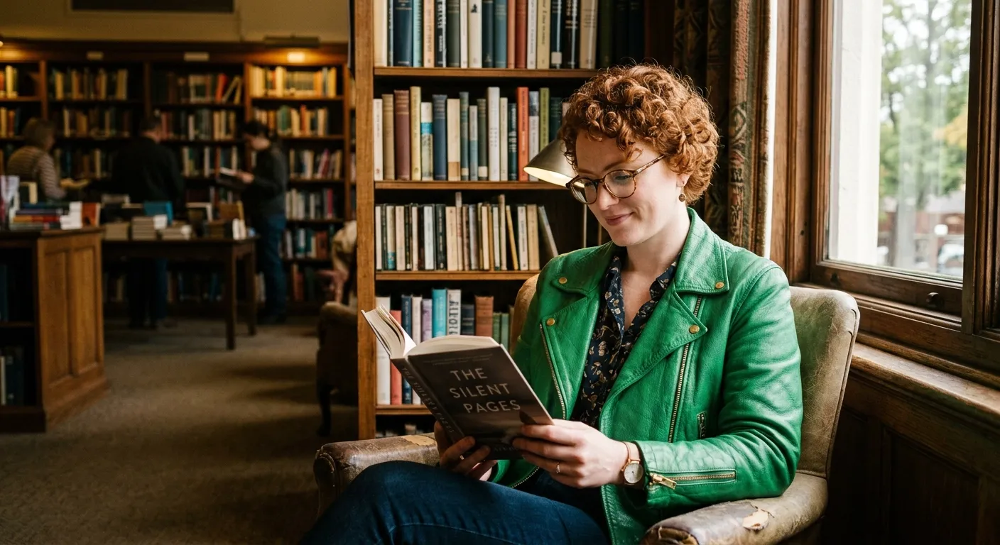 Woman with short, curly red hair in a portrait