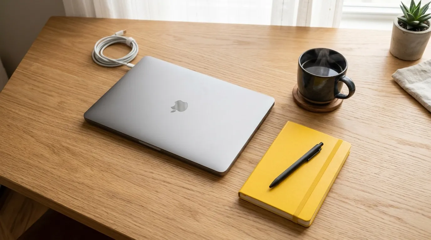 Minimal desk set up for creative work