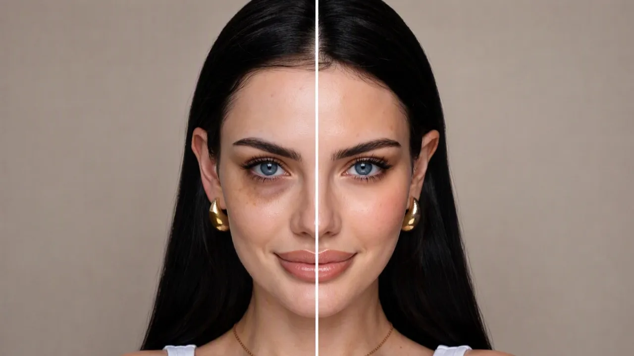 Portrait comparison showing a skincare edit