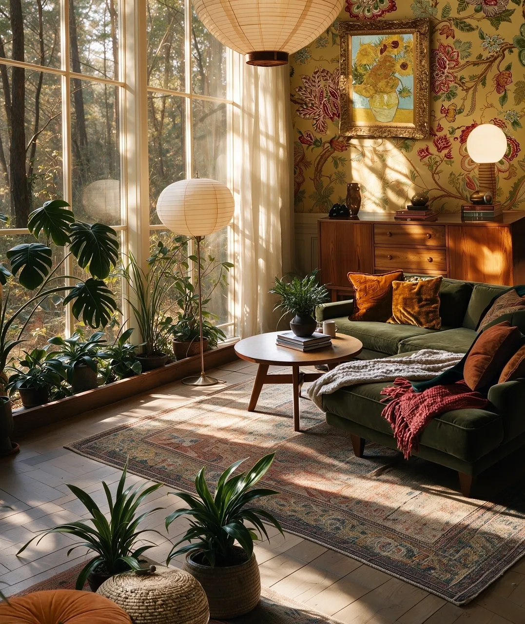Furnished sitting room with warm lighting