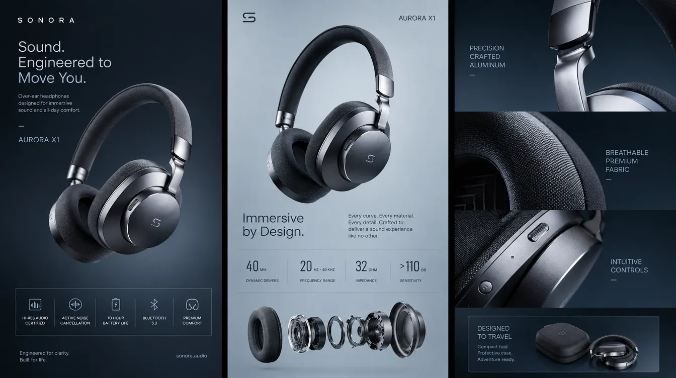 Headphone campaign shown in several layouts