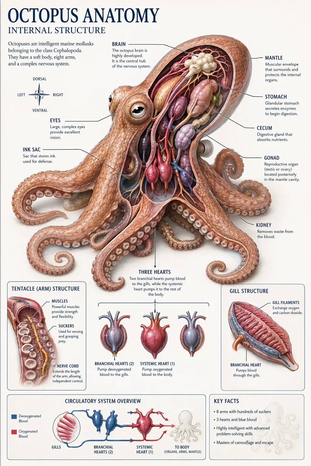 Infographic illustrating octopus anatomy
