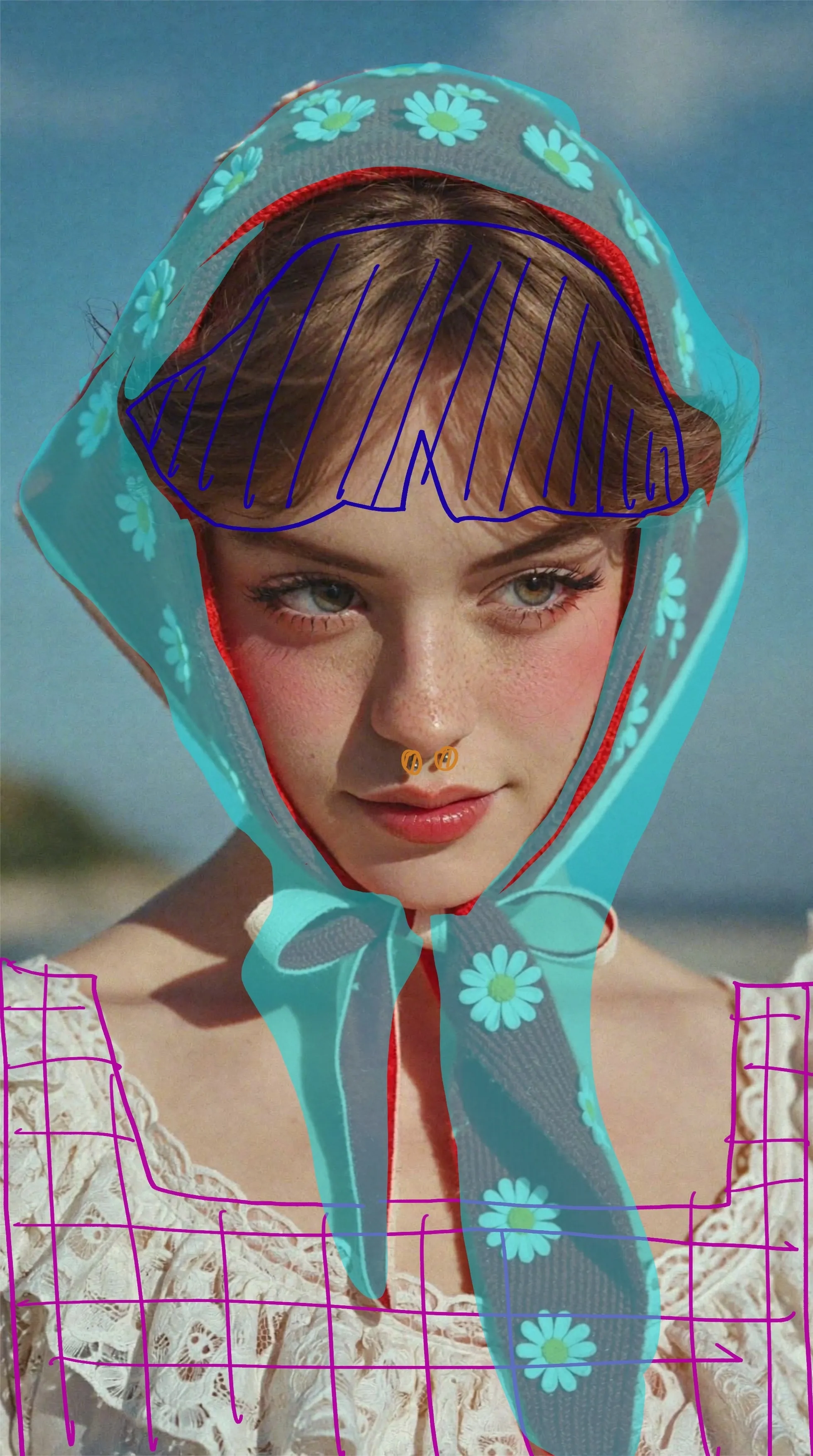 Fashion portrait with a sheer turquoise scarf