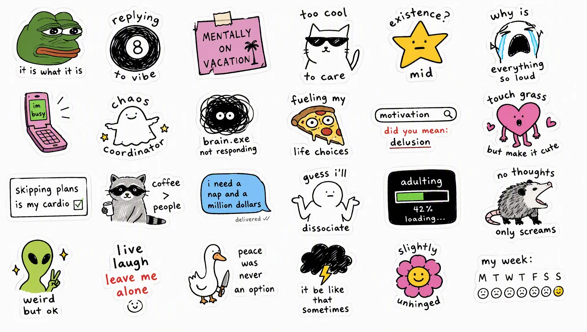 Collection of illustrated stickers