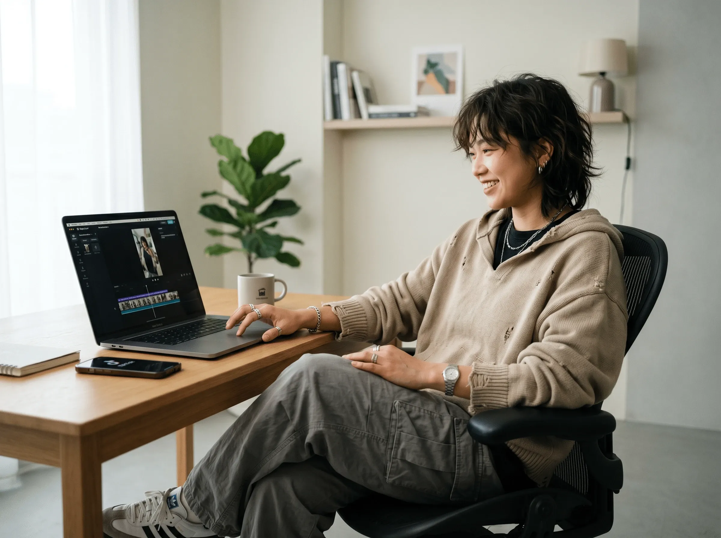 Woman working at a computer.