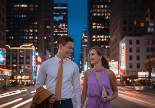 Couple in an urban scene.