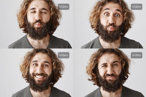 Four expressions of a bearded man.
