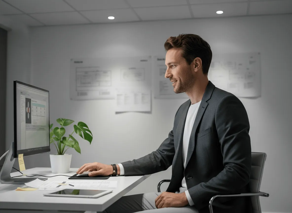 Creator reviewing a project in an office.