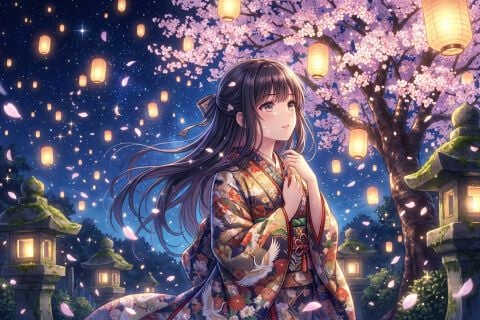 Anime character in a fantasy landscape.