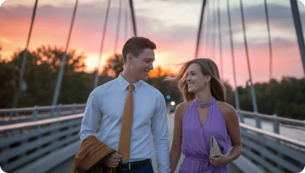Couple in a warm sunset scene.