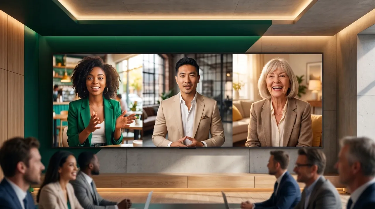 People participating in a video conference.