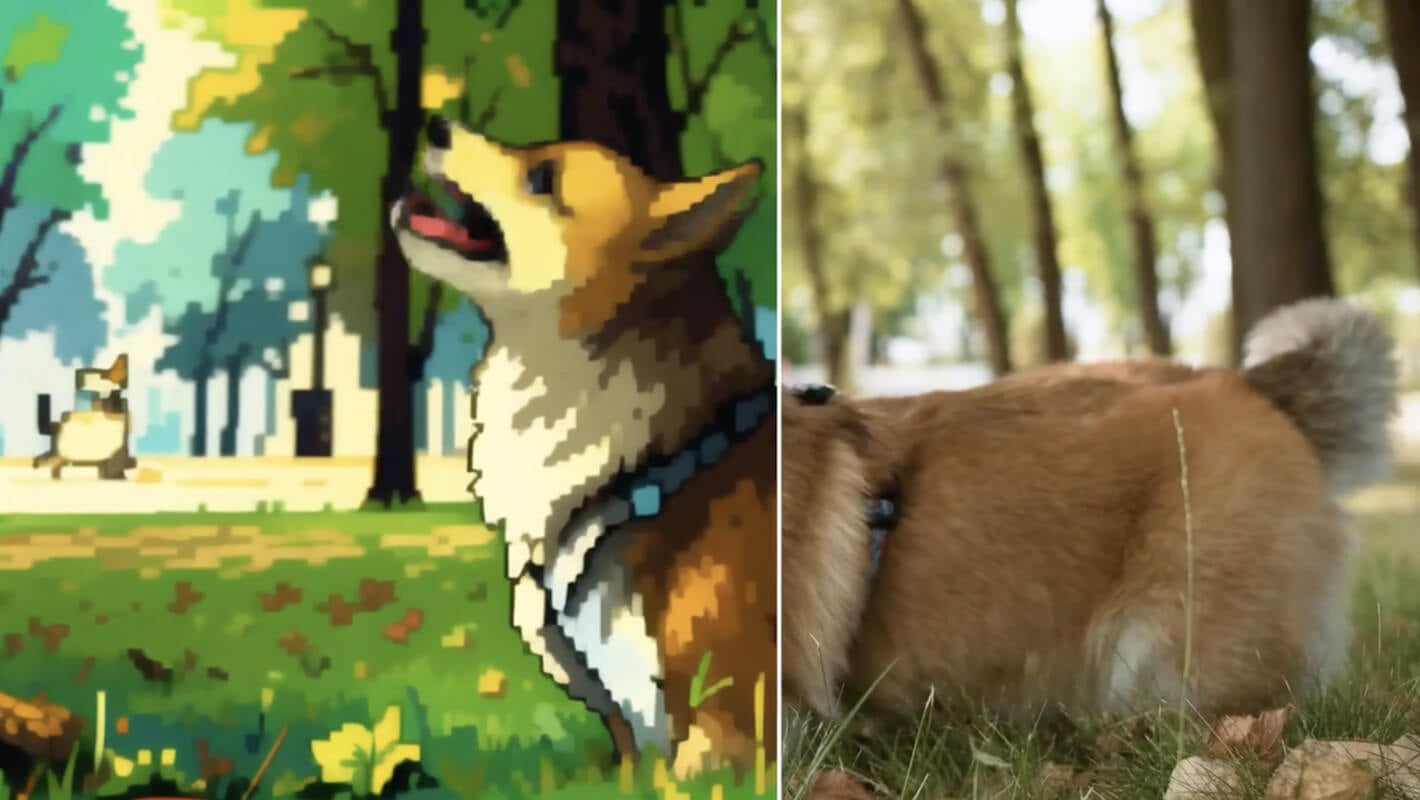 Corgi rendered in pixel art.