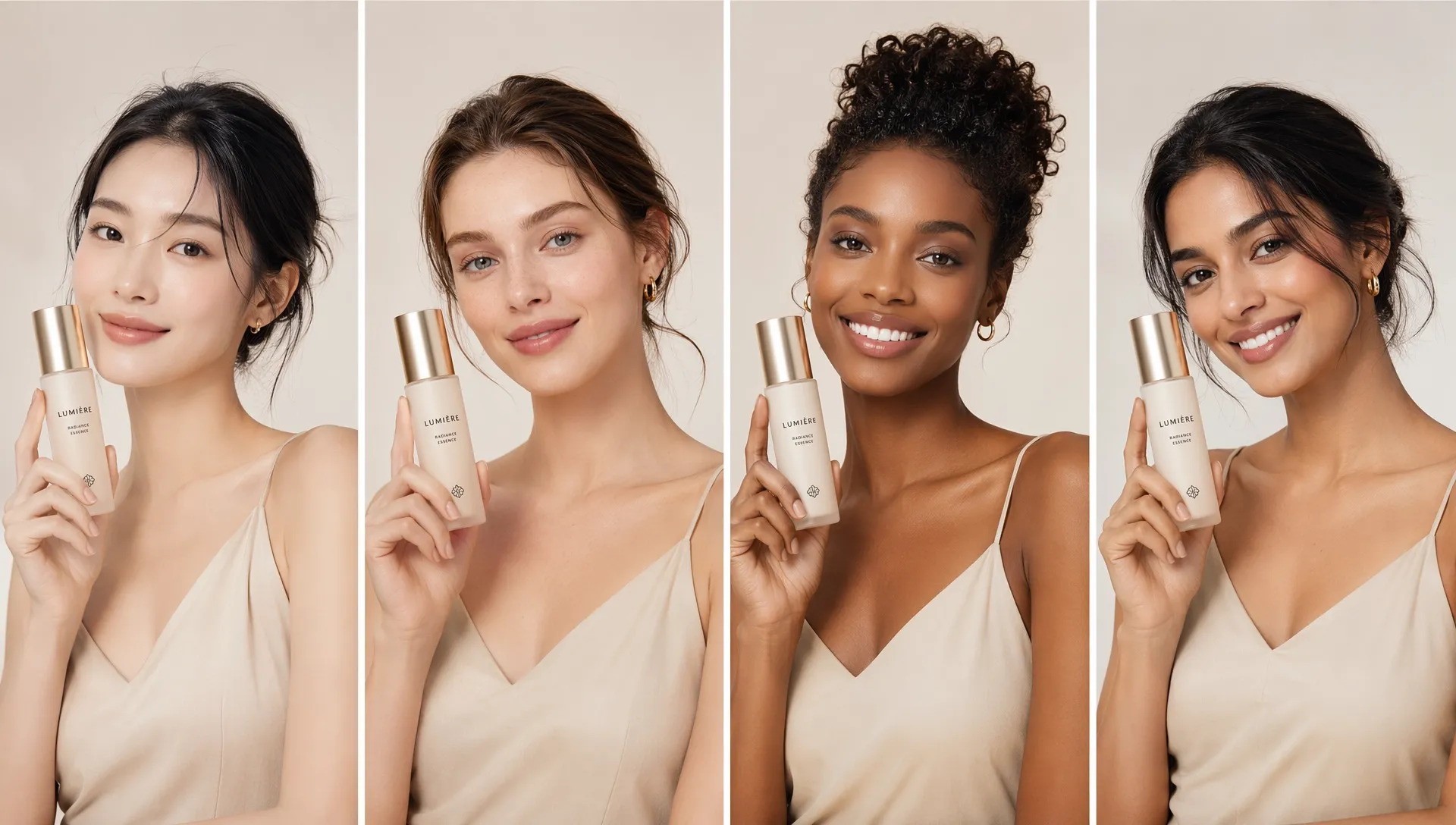 Four creator-style skincare presentations.